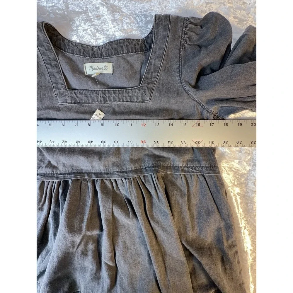 Madewell Chambray Peplum Top XS Puff Sleeve Square Neck Babydoll Cottagecore